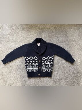 Cat & Jack Navy Shawl-Collar Fair Isle Cardigan